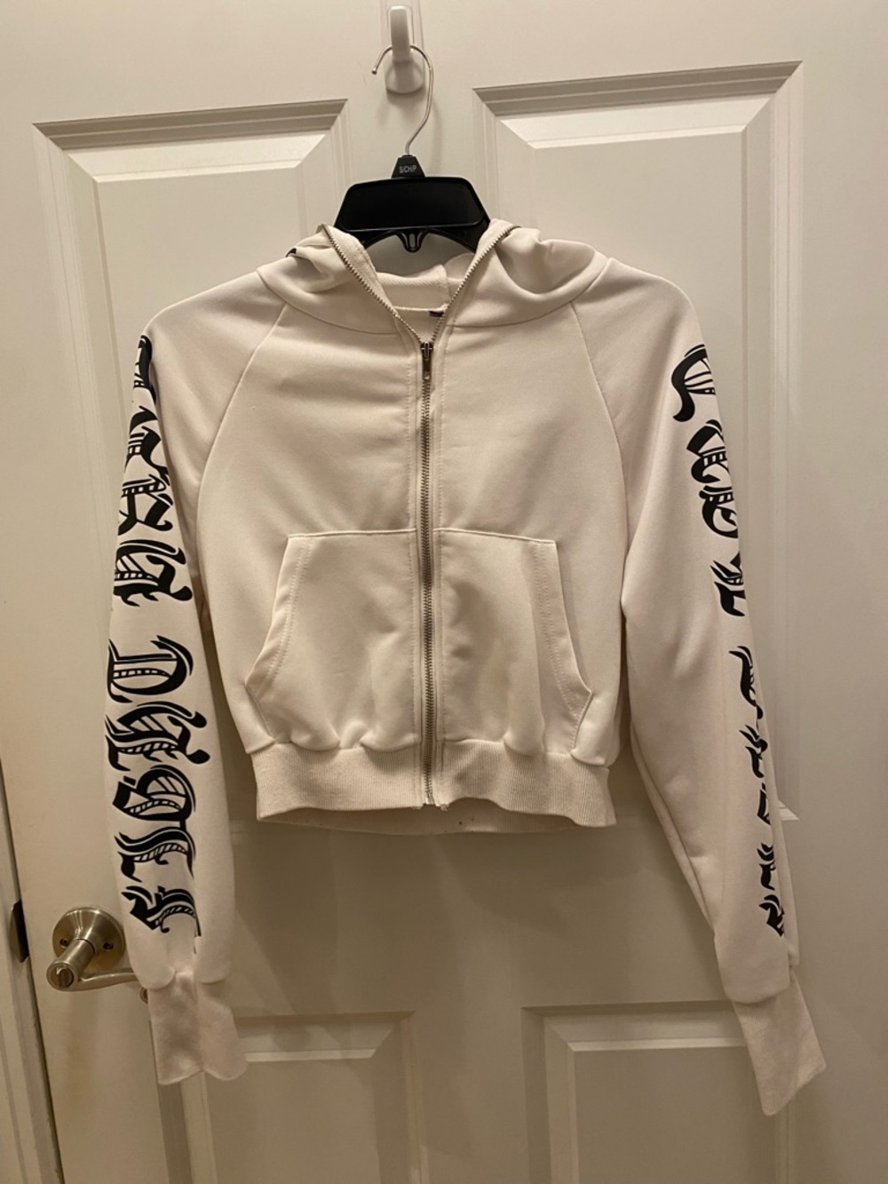 Women's White and Black Zip-Up Sweater
